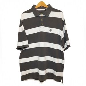 Timberland Men’s Striped Polo Shirt Gray White Streetwear Casual Y2K Size XL